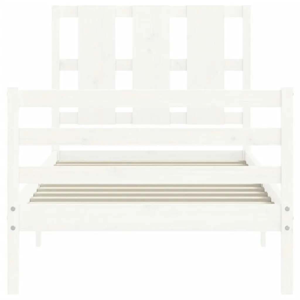 Bed Frame with Headboard White 92x187 cm Single Size Solid Wood 3194082