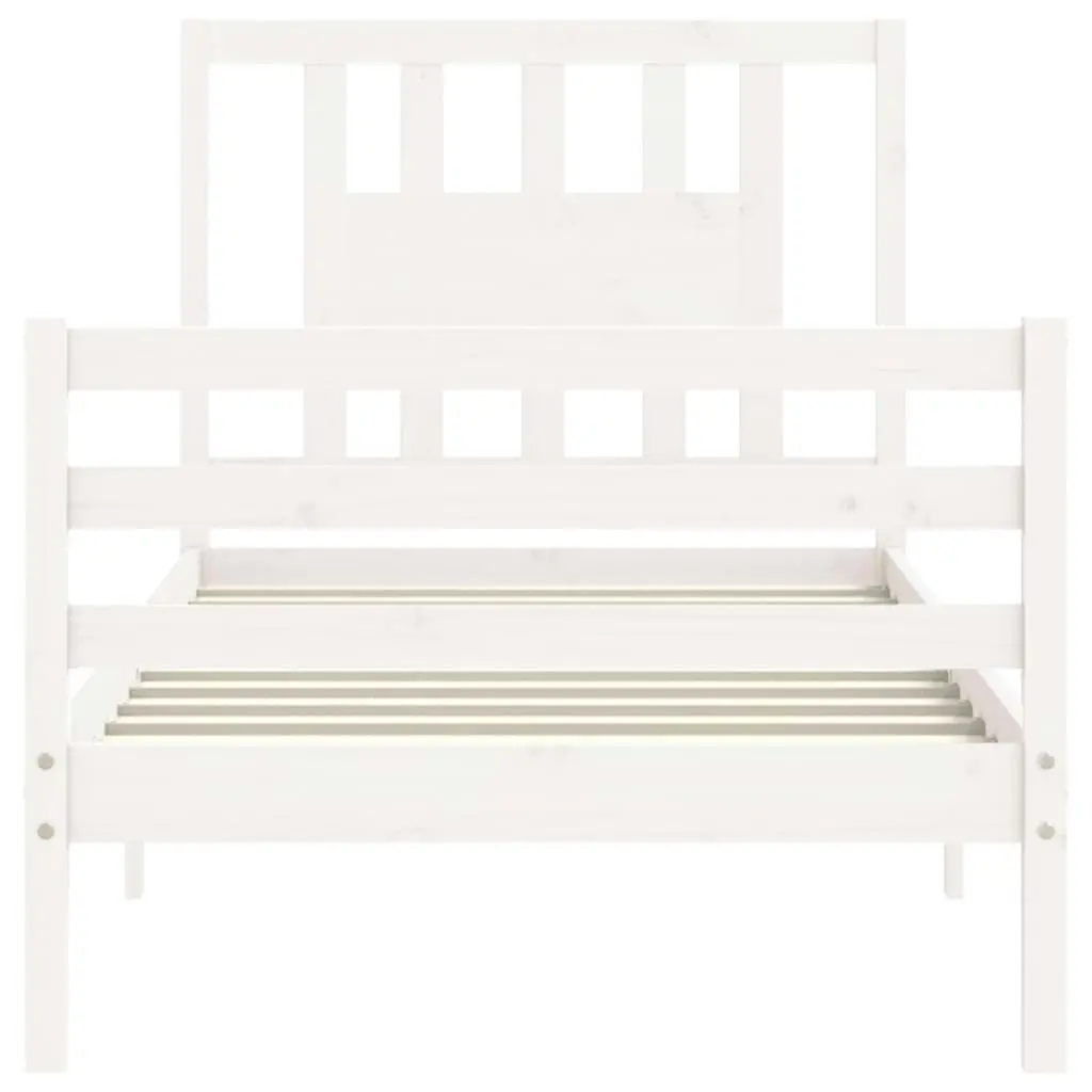 Bed Frame with Headboard White 92x187 cm Single Size Solid Wood 3194537