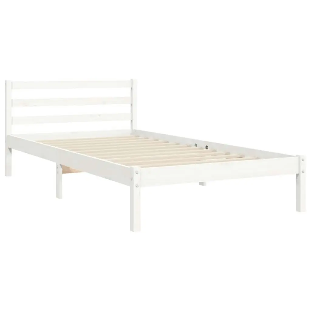 Bed Frame with Headboard White 92x187 cm Single Size Solid Wood 3194537