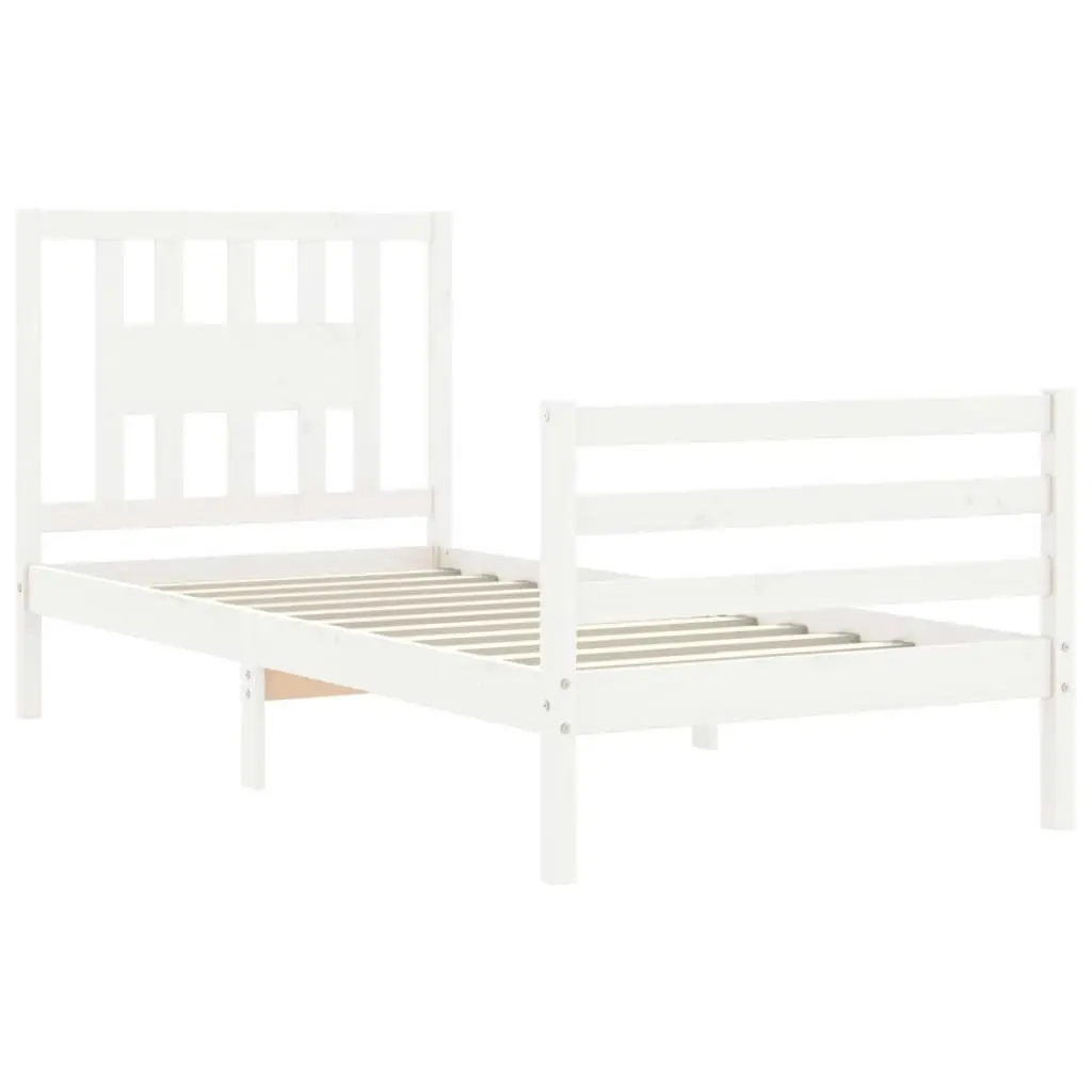 Bed Frame with Headboard White 92x187 cm Single Size Solid Wood 3194537