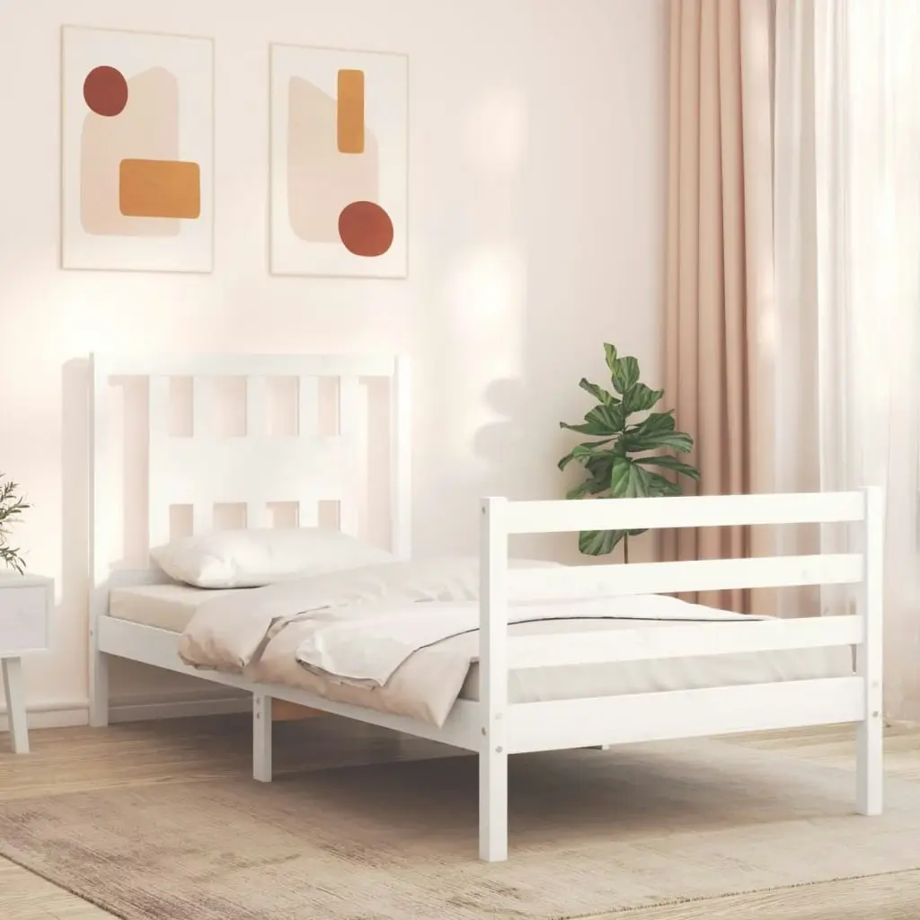 Bed Frame with Headboard White 92x187 cm Single Size Solid Wood 3194537