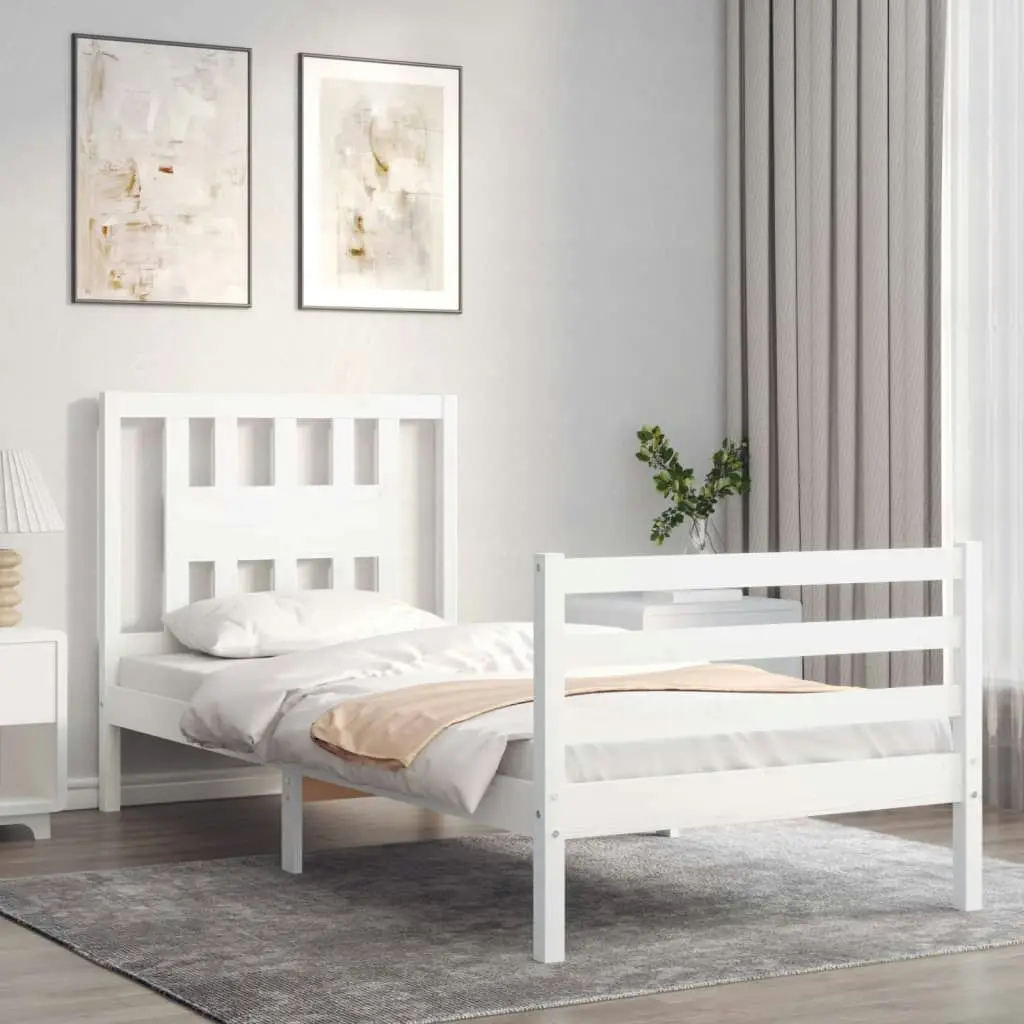 Bed Frame with Headboard White 92x187 cm Single Size Solid Wood 3194537