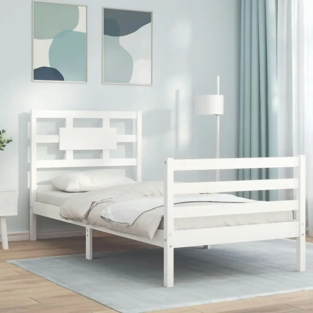 Bed Frame with Headboard White 92x187 cm Single Size Solid Wood 3194407