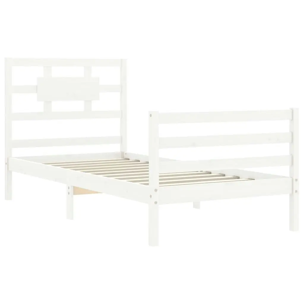 Bed Frame with Headboard White 92x187 cm Single Size Solid Wood 3194407