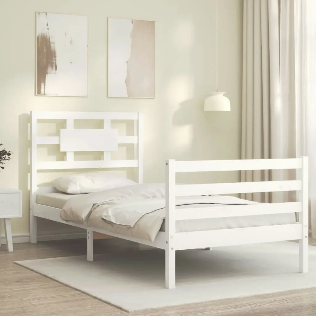 Bed Frame with Headboard White 92x187 cm Single Size Solid Wood 3194407