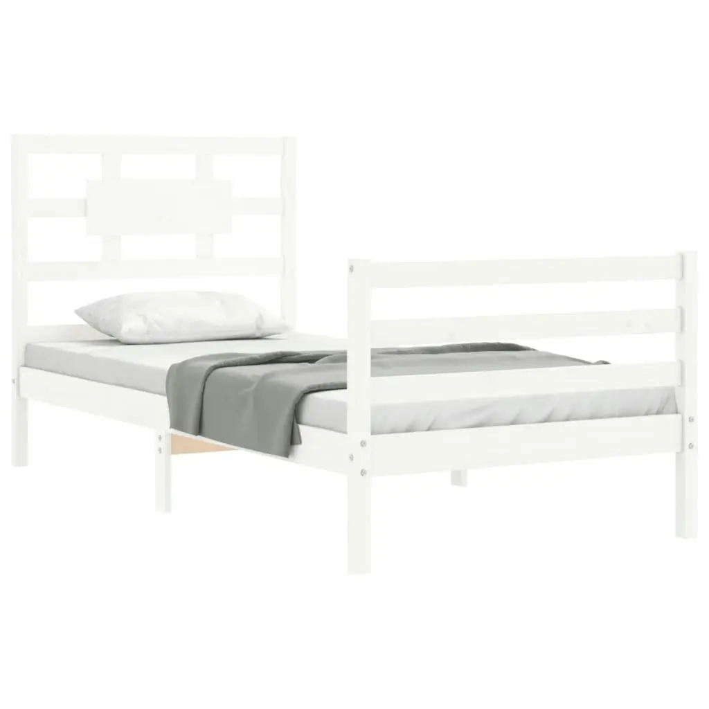 Bed Frame with Headboard White 92x187 cm Single Size Solid Wood 3194407