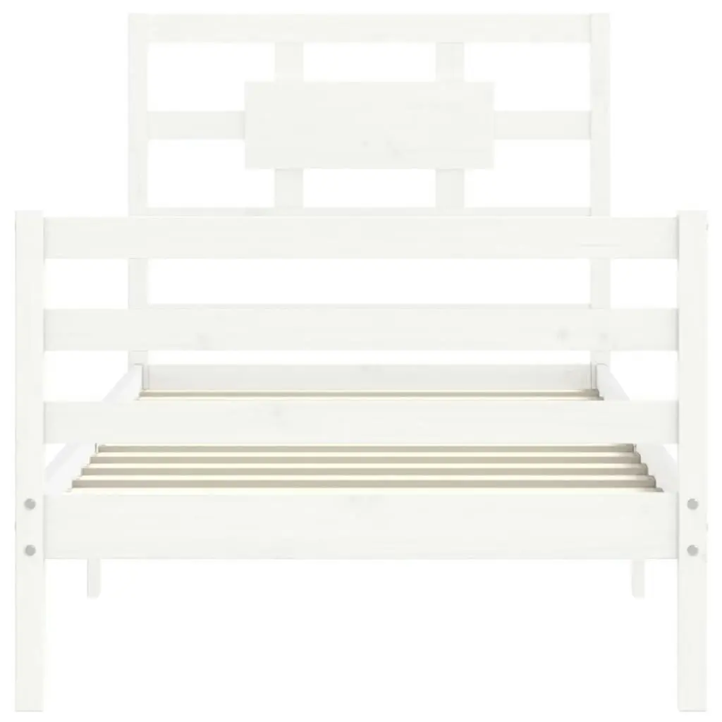 Bed Frame with Headboard White 92x187 cm Single Size Solid Wood 3194407