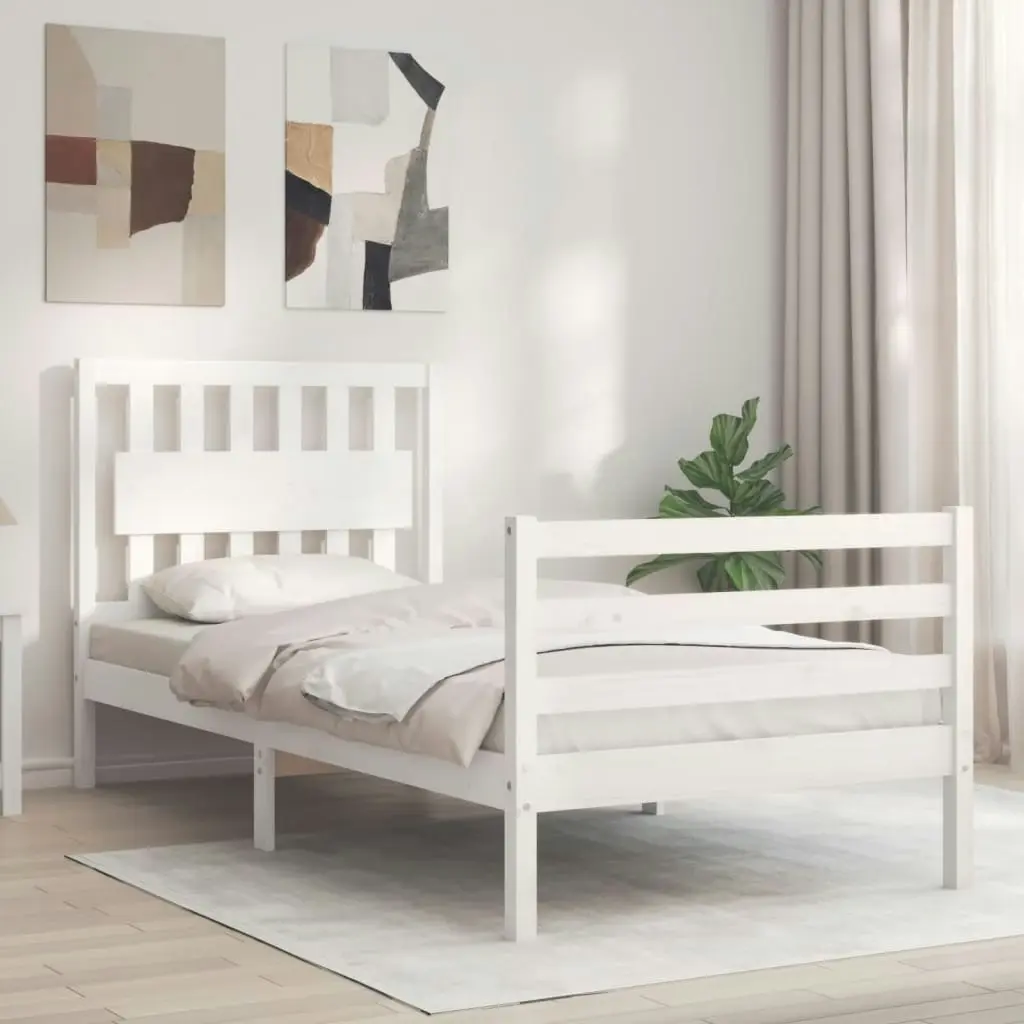 Bed Frame with Headboard White 92x187 cm Single Size Solid Wood 3194277