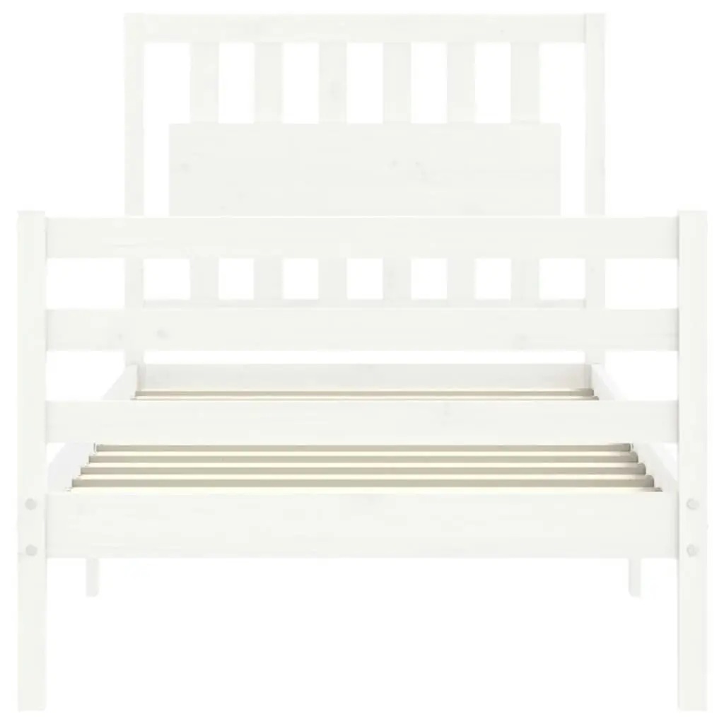 Bed Frame with Headboard White 92x187 cm Single Size Solid Wood 3194277