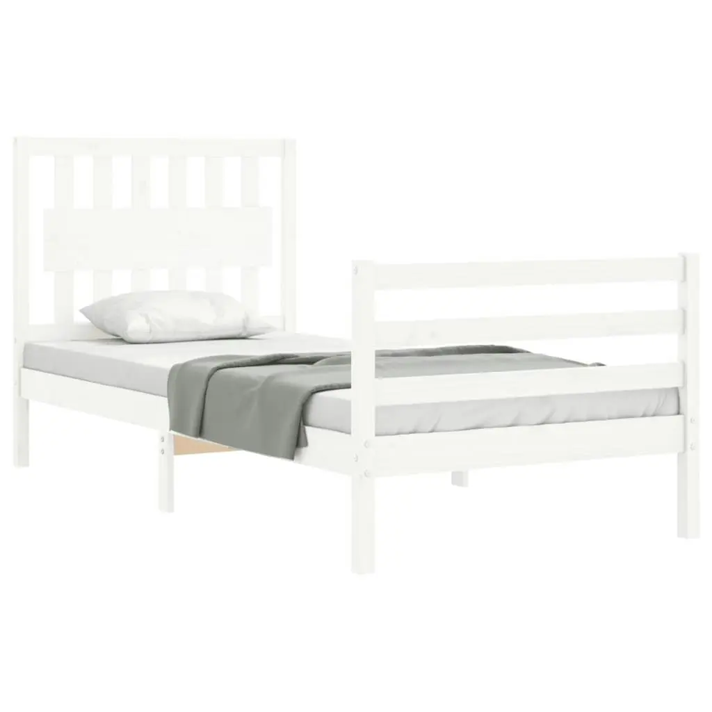 Bed Frame with Headboard White 92x187 cm Single Size Solid Wood 3194277