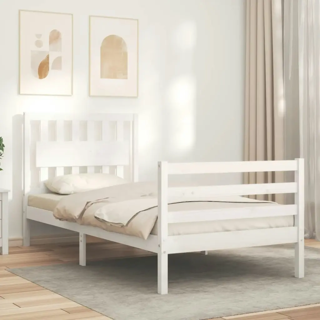 Bed Frame with Headboard White 92x187 cm Single Size Solid Wood 3194277