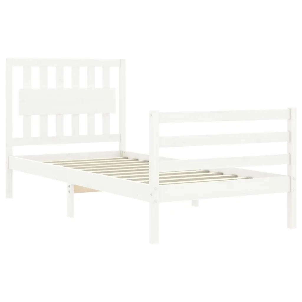 Bed Frame with Headboard White 92x187 cm Single Size Solid Wood 3194277