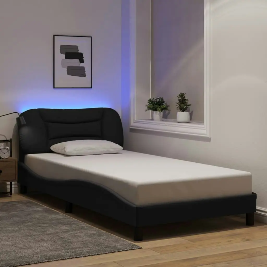 Bed Frame with LED Light Black 107x203 cm Fabric 3214159