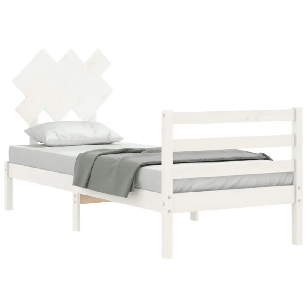 Bed Frame with Headboard White 92x187 cm Single Size Solid Wood 3195252