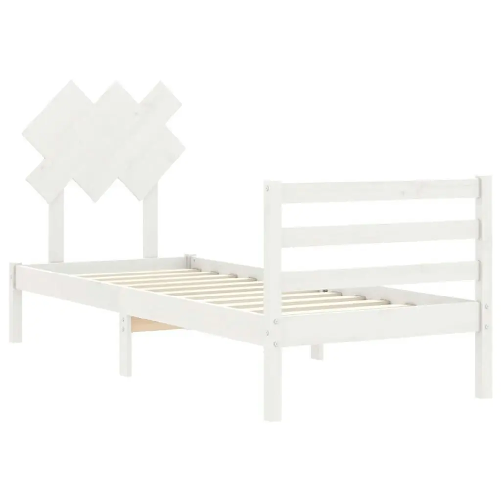 Bed Frame with Headboard White 92x187 cm Single Size Solid Wood 3195252