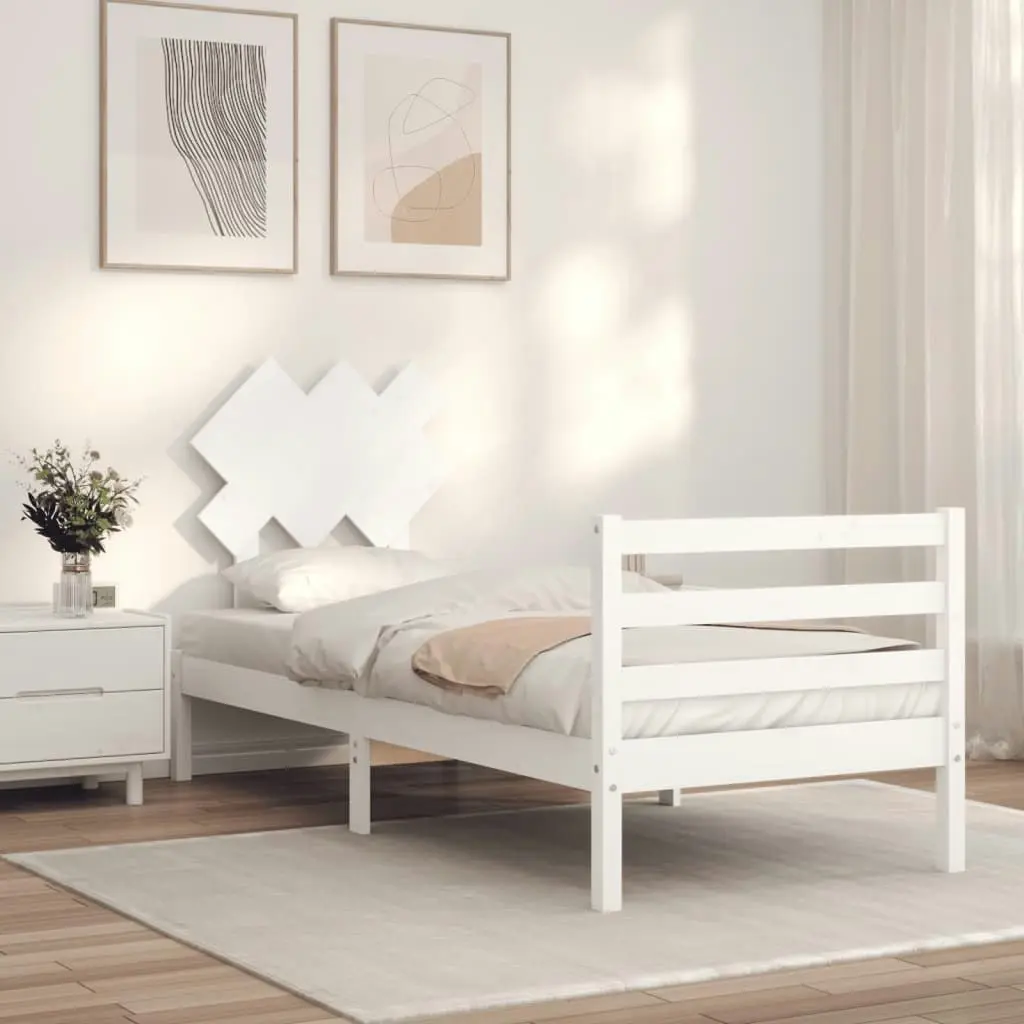 Bed Frame with Headboard White 92x187 cm Single Size Solid Wood 3195252