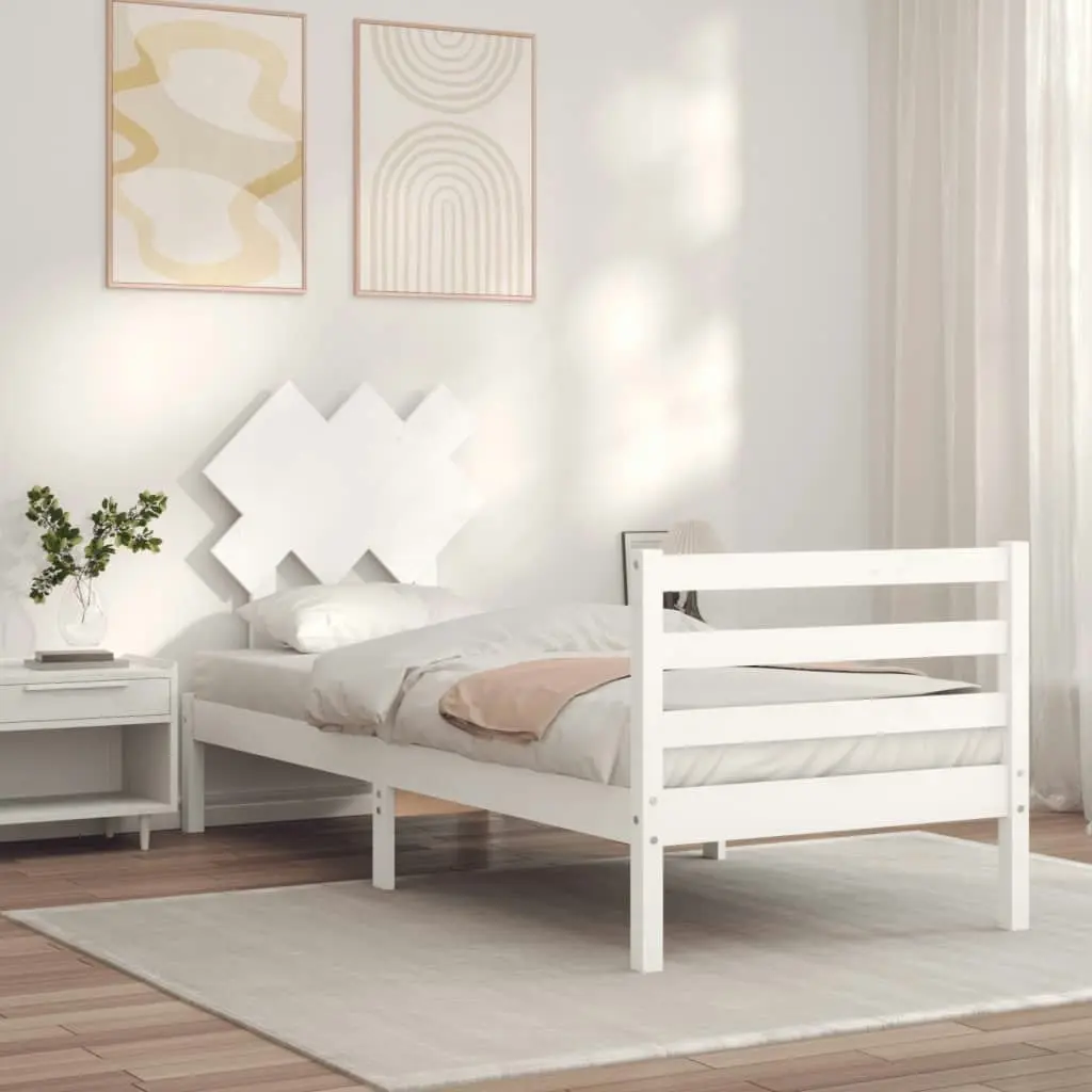 Bed Frame with Headboard White 92x187 cm Single Size Solid Wood 3195252