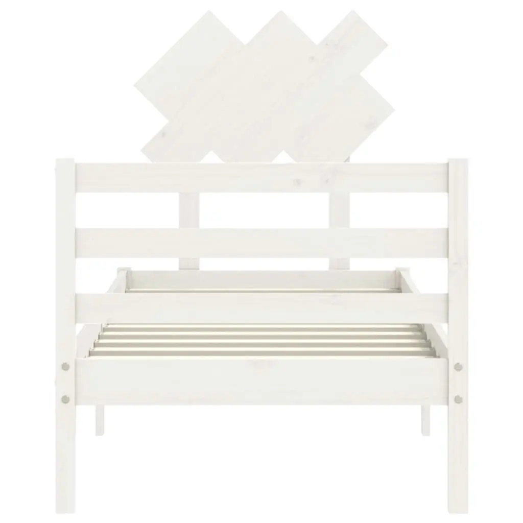 Bed Frame with Headboard White 92x187 cm Single Size Solid Wood 3195252