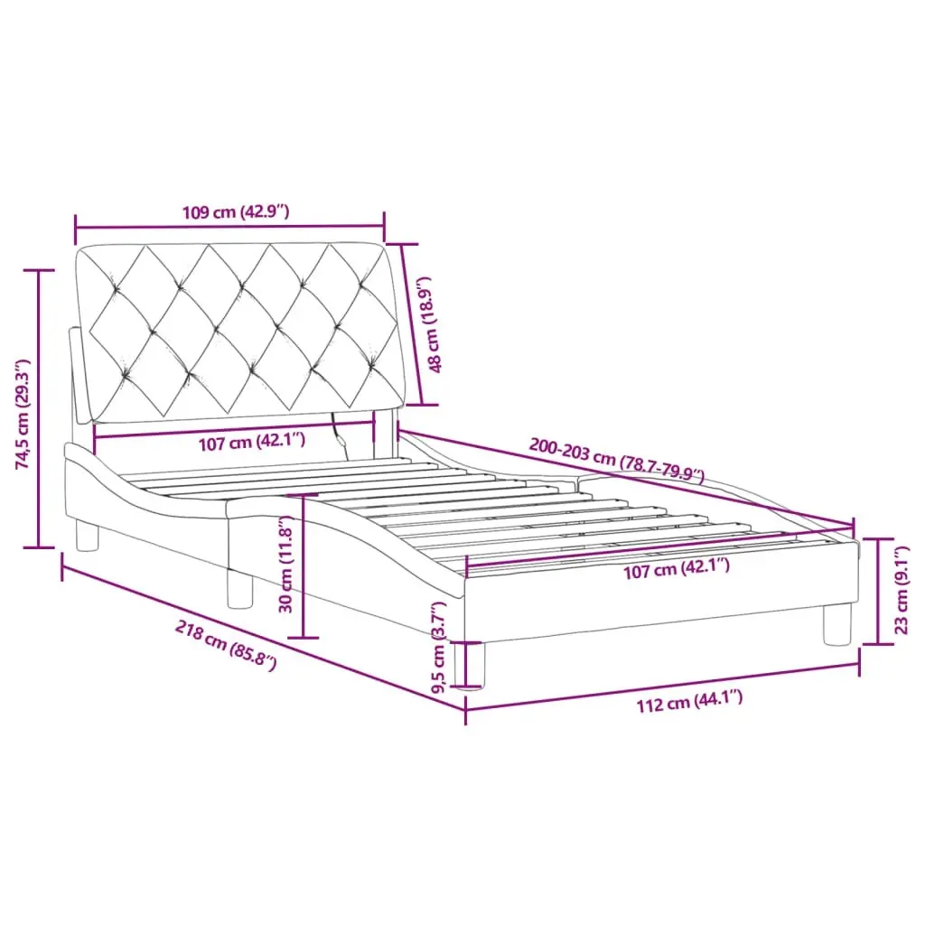 Bed Frame with LED without Mattress Black 107x203 cm King Single Velvet 3214175