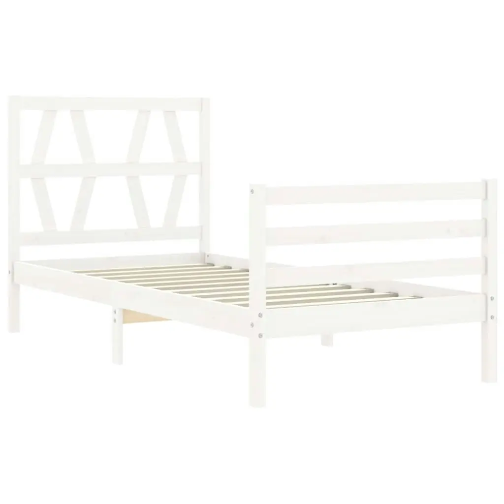 Bed Frame with Headboard White 92x187 cm Single Size Solid Wood 3194342