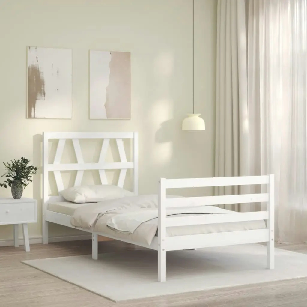 Bed Frame with Headboard White 92x187 cm Single Size Solid Wood 3194342