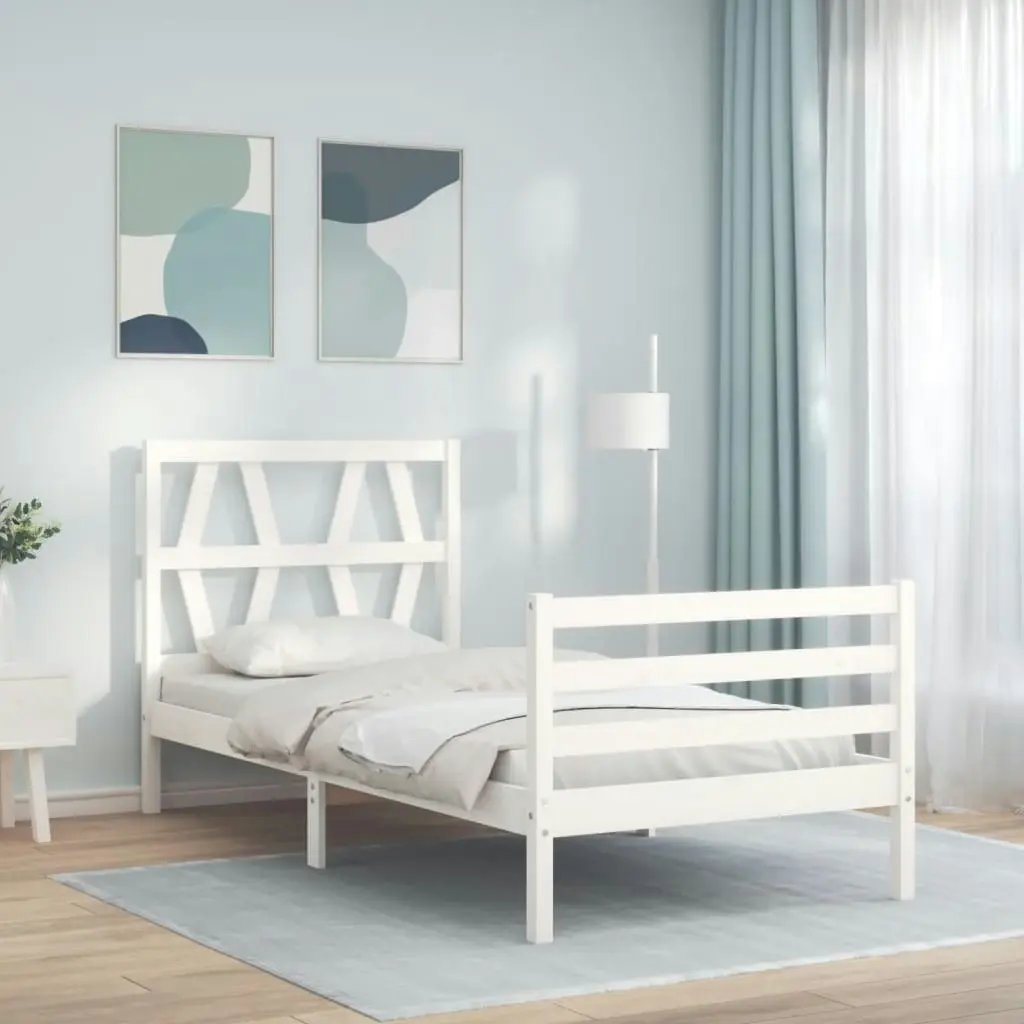 Bed Frame with Headboard White 92x187 cm Single Size Solid Wood 3194342