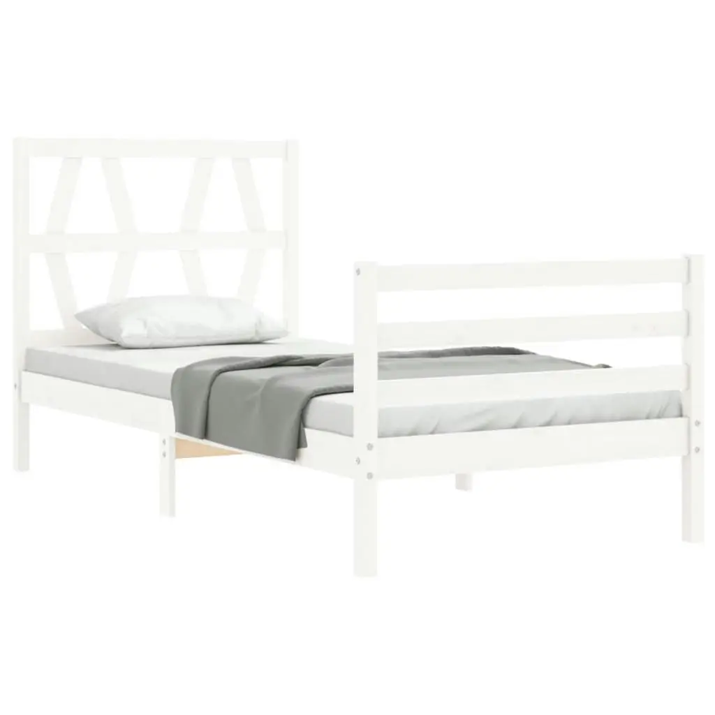 Bed Frame with Headboard White 92x187 cm Single Size Solid Wood 3194342