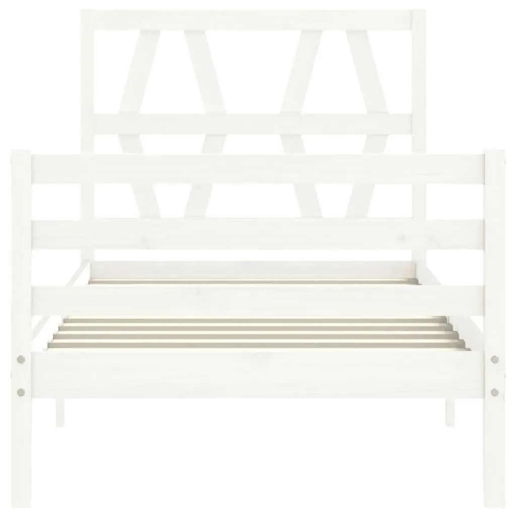 Bed Frame with Headboard White 92x187 cm Single Size Solid Wood 3194342