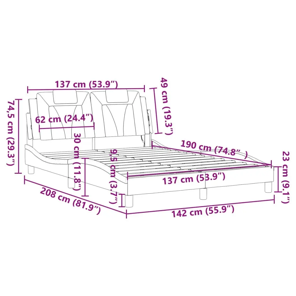 Bed Frame with LED without Mattress Black 137x187 cm Double 3214194