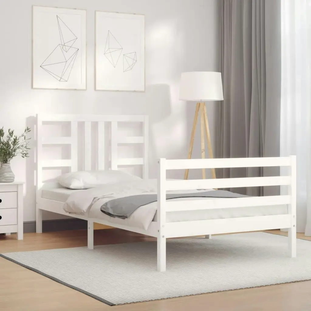 Bed Frame with Headboard White 92x187 cm Single Size Solid Wood 3193887