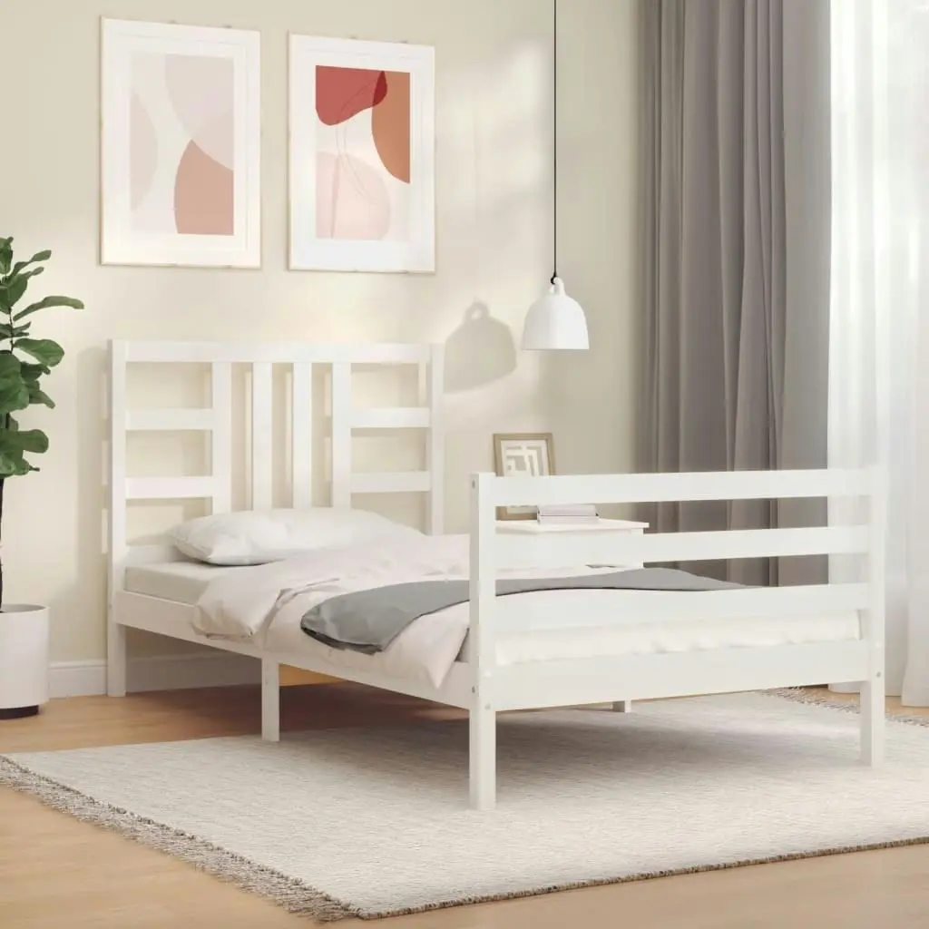 Bed Frame with Headboard White 92x187 cm Single Size Solid Wood 3193887