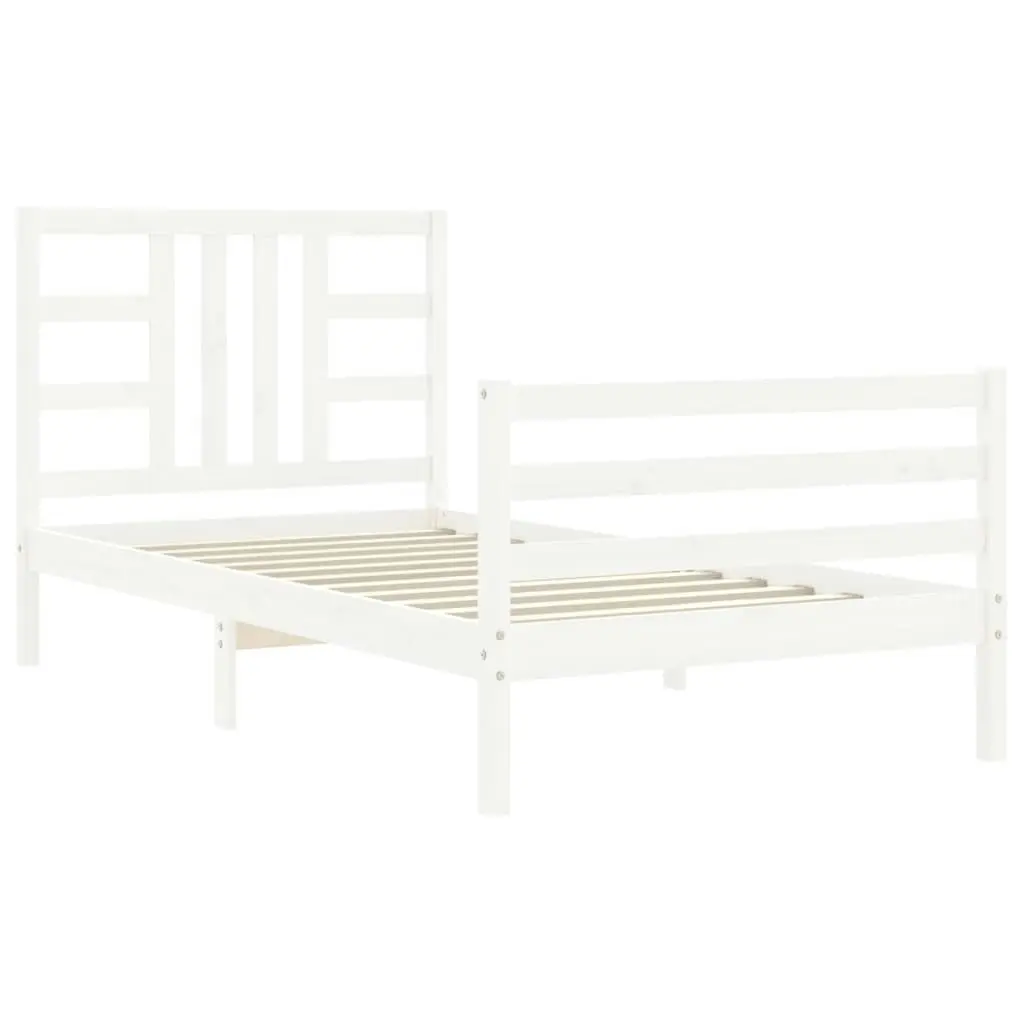 Bed Frame with Headboard White 92x187 cm Single Size Solid Wood 3193887