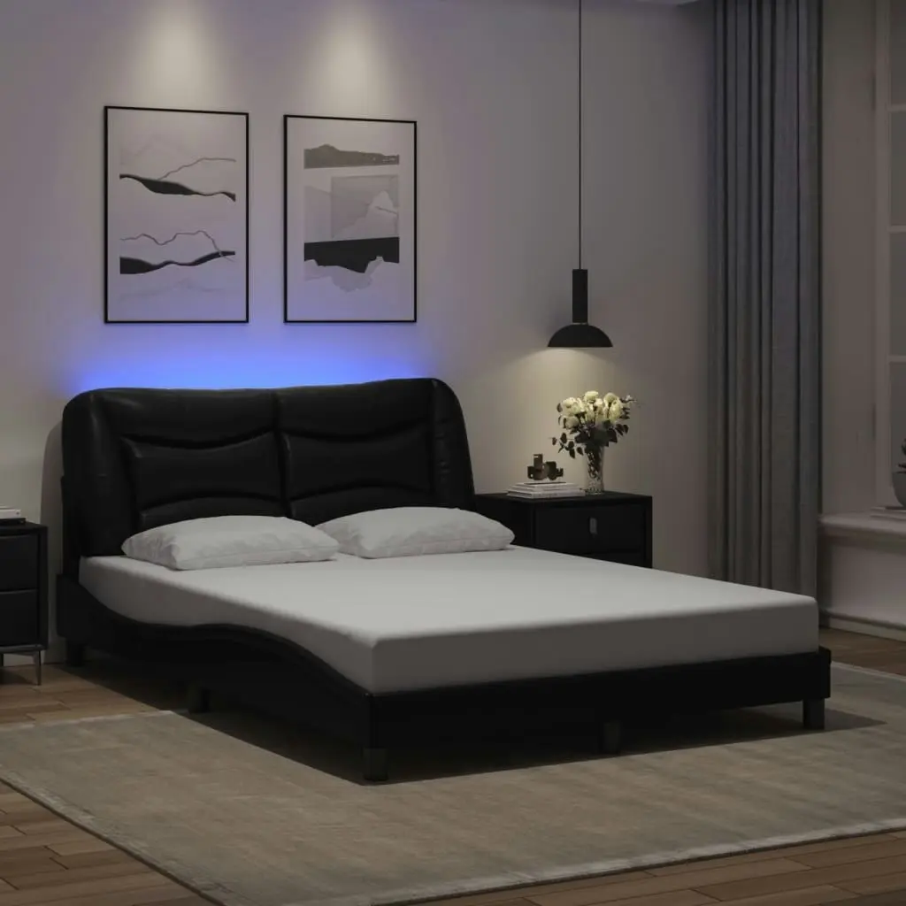 Bed Frame with LED without Mattress Black 137x187 cm Double 3214184