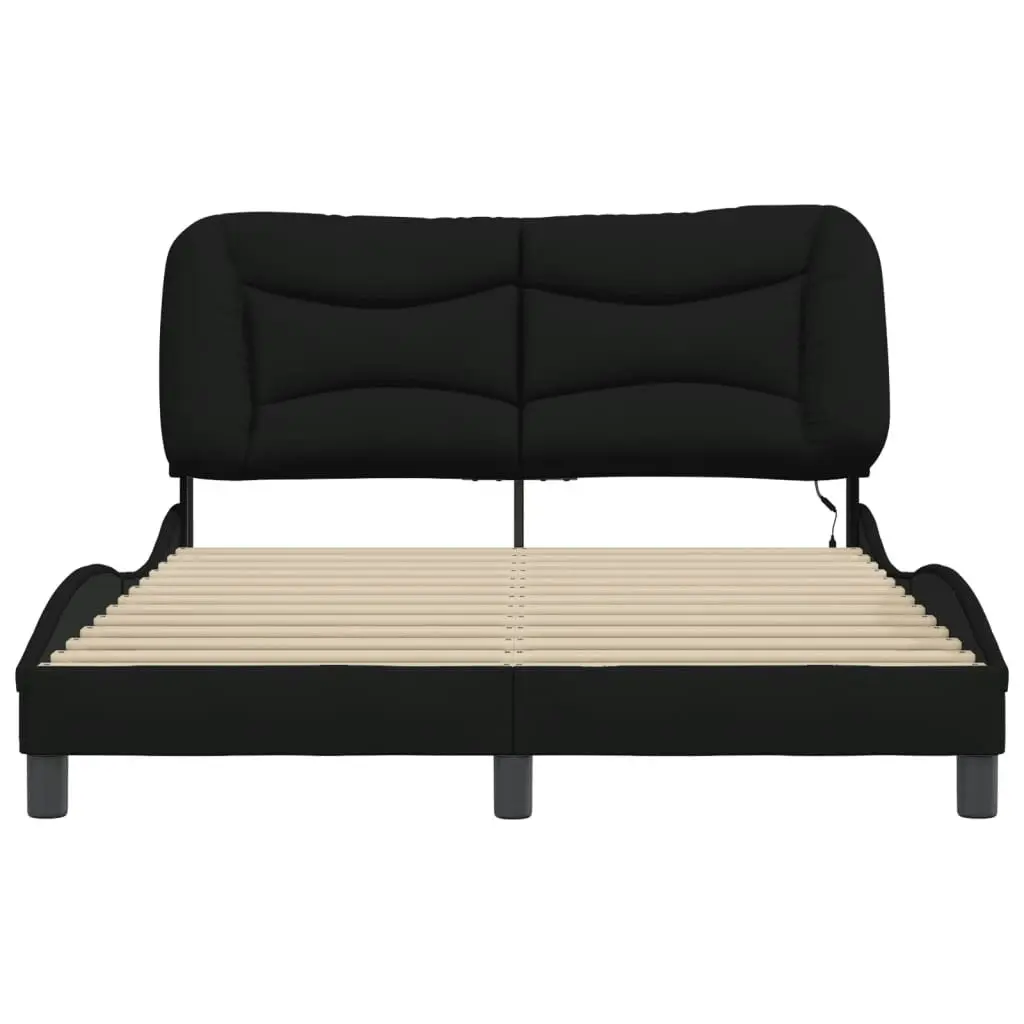 Bed Frame with LED without Mattress Black 137x187 cm Double Fabric 3214161