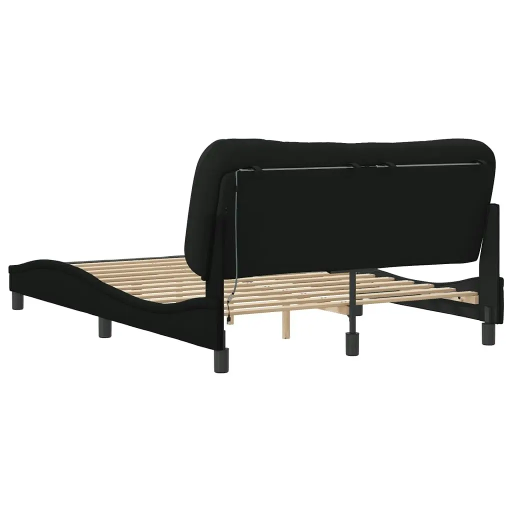 Bed Frame with LED without Mattress Black 137x187 cm Double Fabric 3214161