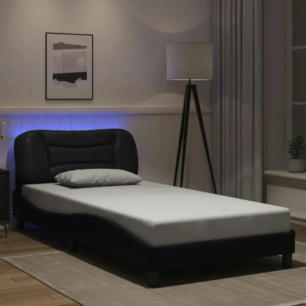 Bed Frame with LED Light Black 107x203 cm Faux Leather 3214182