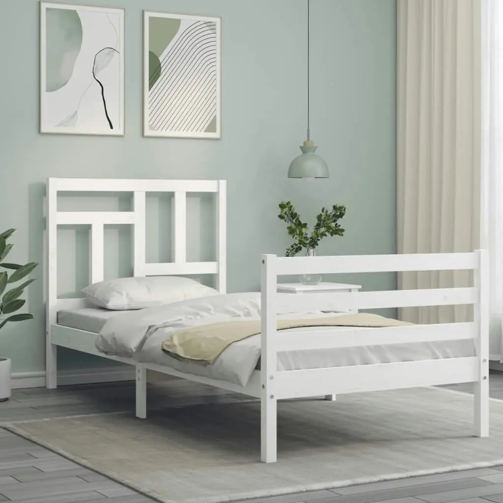 Bed Frame with Headboard White 92x187 cm Single Size Solid Wood 3194927