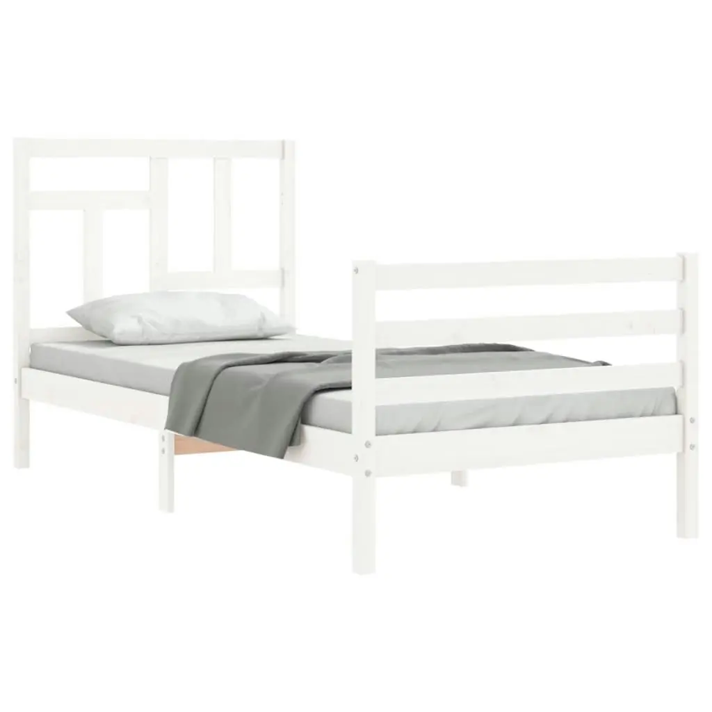 Bed Frame with Headboard White 92x187 cm Single Size Solid Wood 3194927