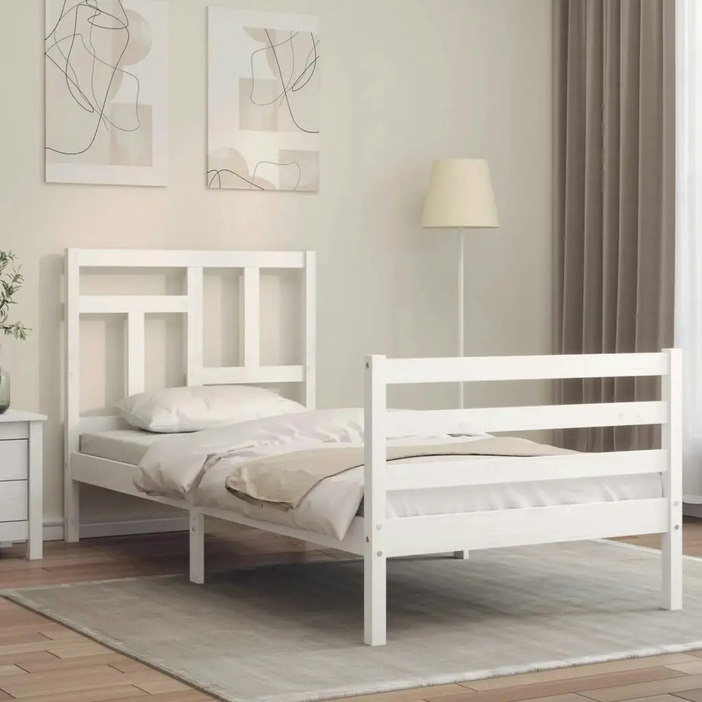 Bed Frame with Headboard White 92x187 cm Single Size Solid Wood 3194927