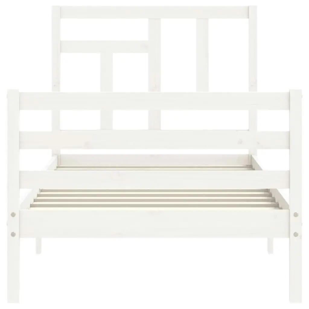 Bed Frame with Headboard White 92x187 cm Single Size Solid Wood 3194927