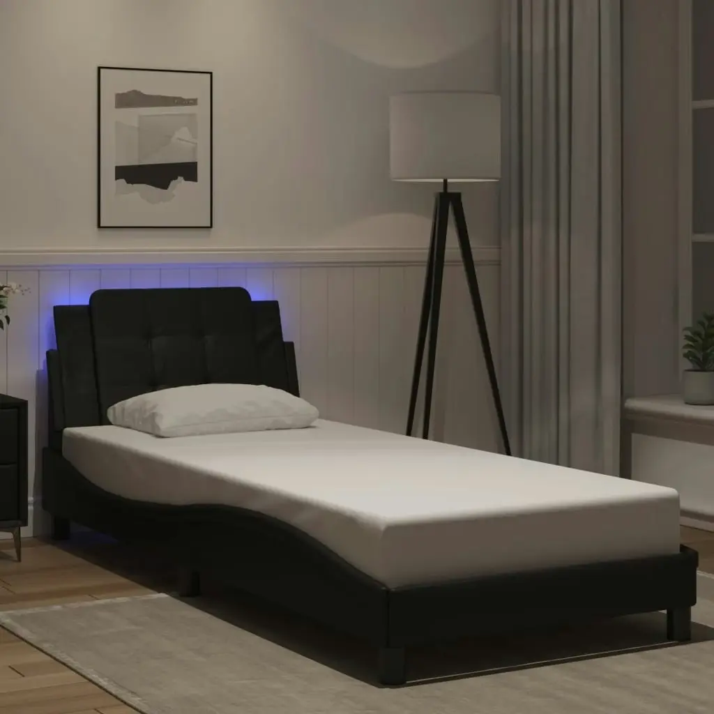 Bed Frame with LED Light Black 107x203 cm Faux Leather 3214202