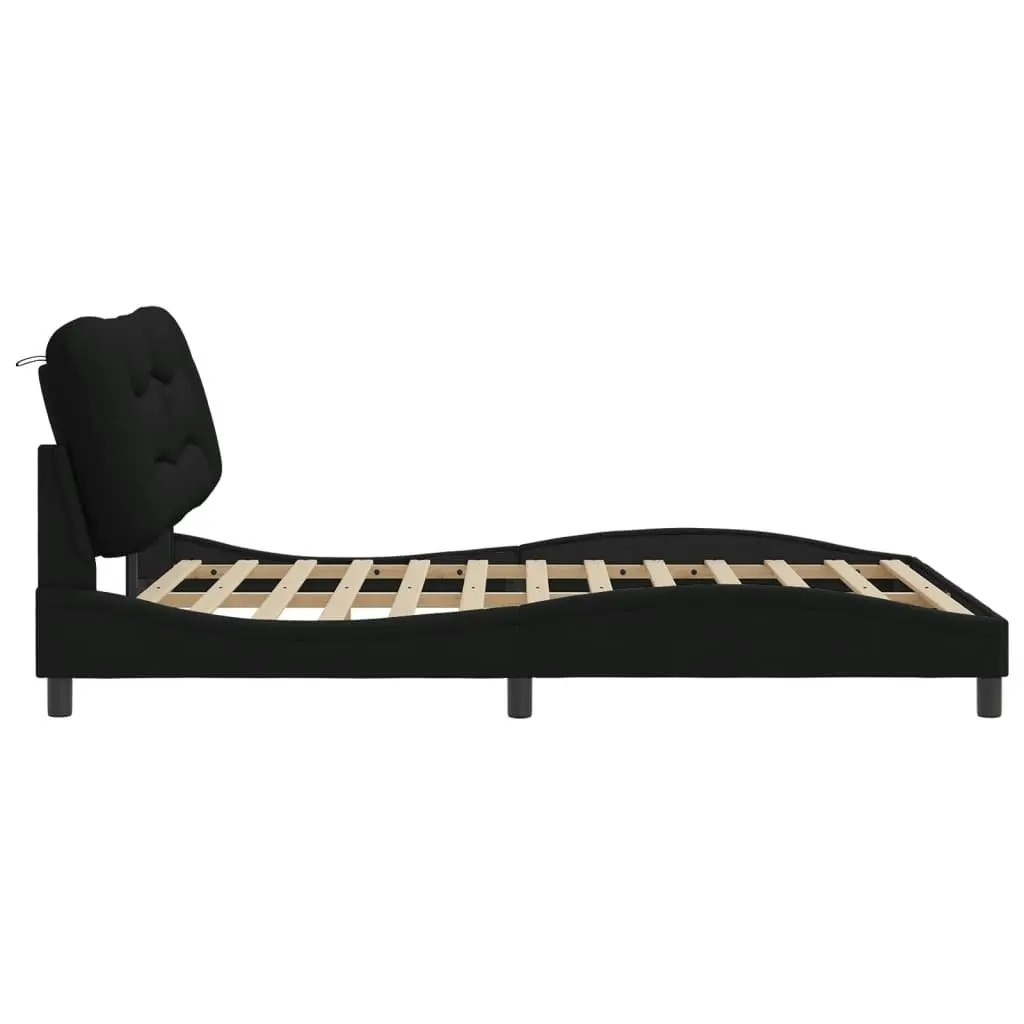 Bed Frame with LED without Mattress Black 152x203 cm Queen Fabric 3214163