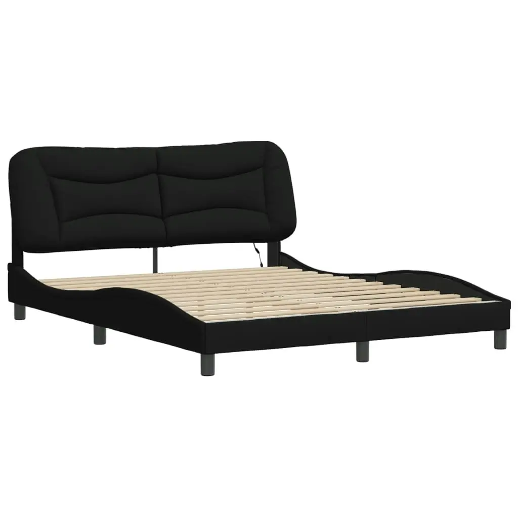 Bed Frame with LED without Mattress Black 152x203 cm Queen Fabric 3214163