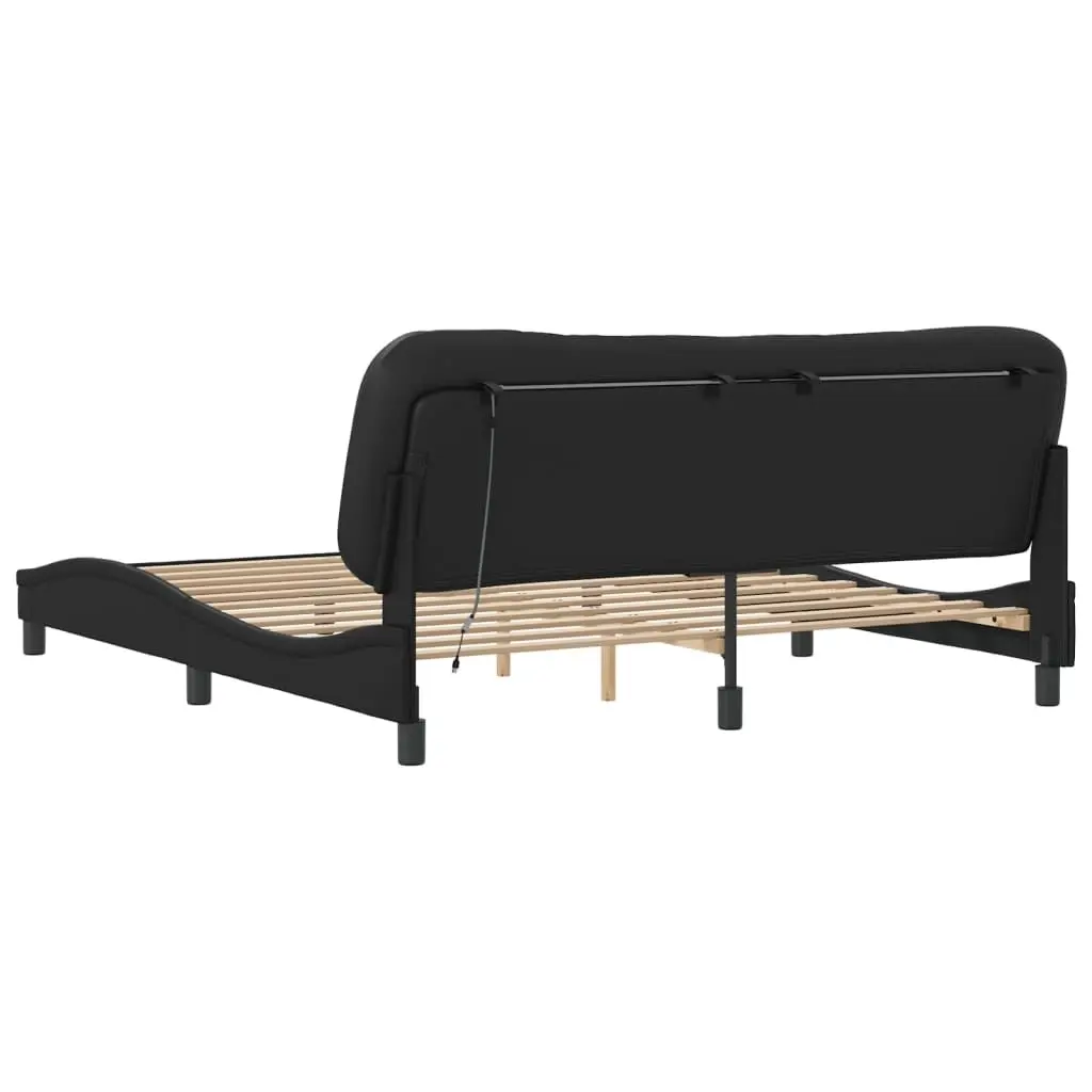 Bed Frame with LED Light Black 183x203 cm King Size Faux Leather 3214188