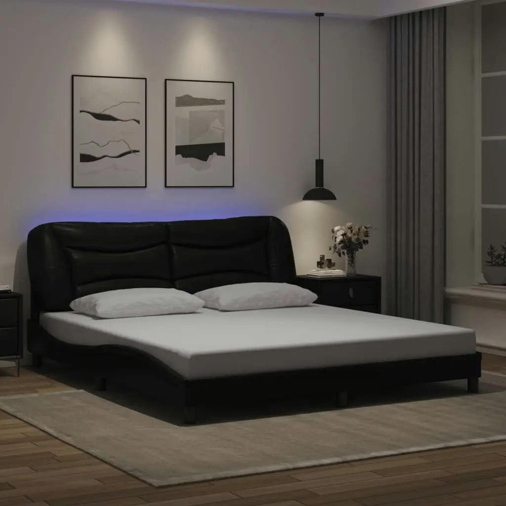 Bed Frame with LED Light Black 183x203 cm King Size Faux Leather 3214188