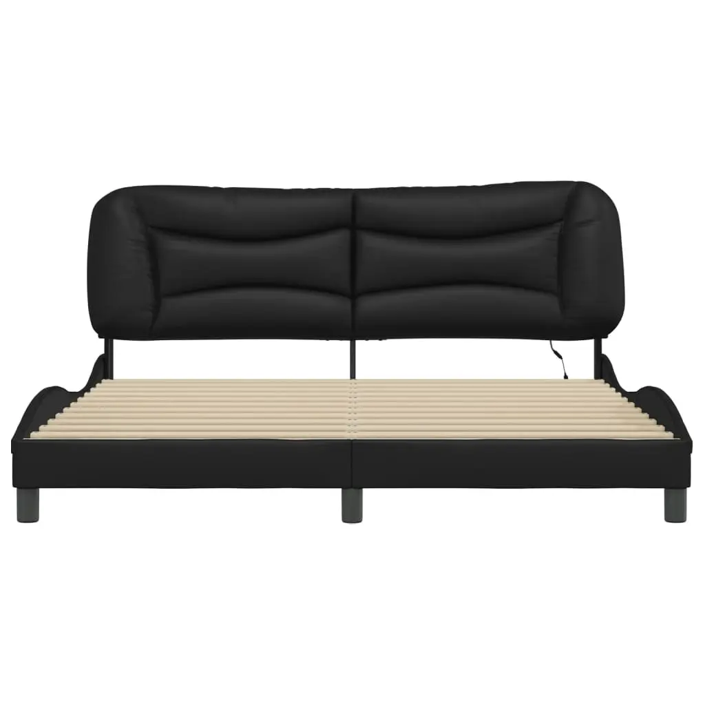 Bed Frame with LED Light Black 183x203 cm King Size Faux Leather 3214188