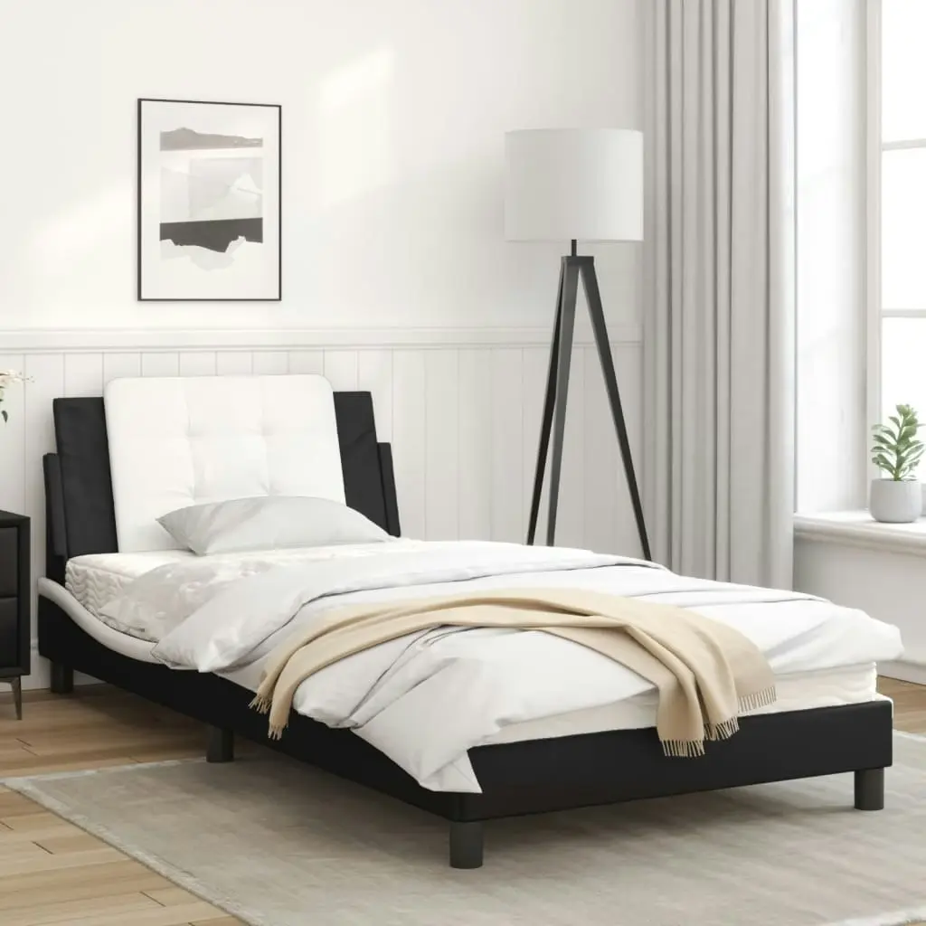 Bed Frame with LED Light Black and White 107x203 cm Faux Leather 3214203