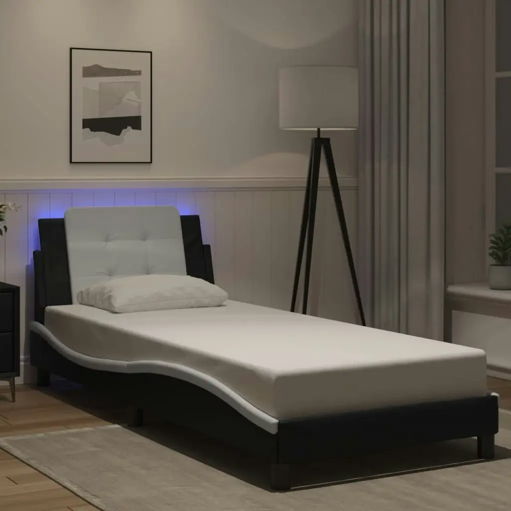 Bed Frame with LED Light Black and White 107x203 cm Faux Leather 3214203