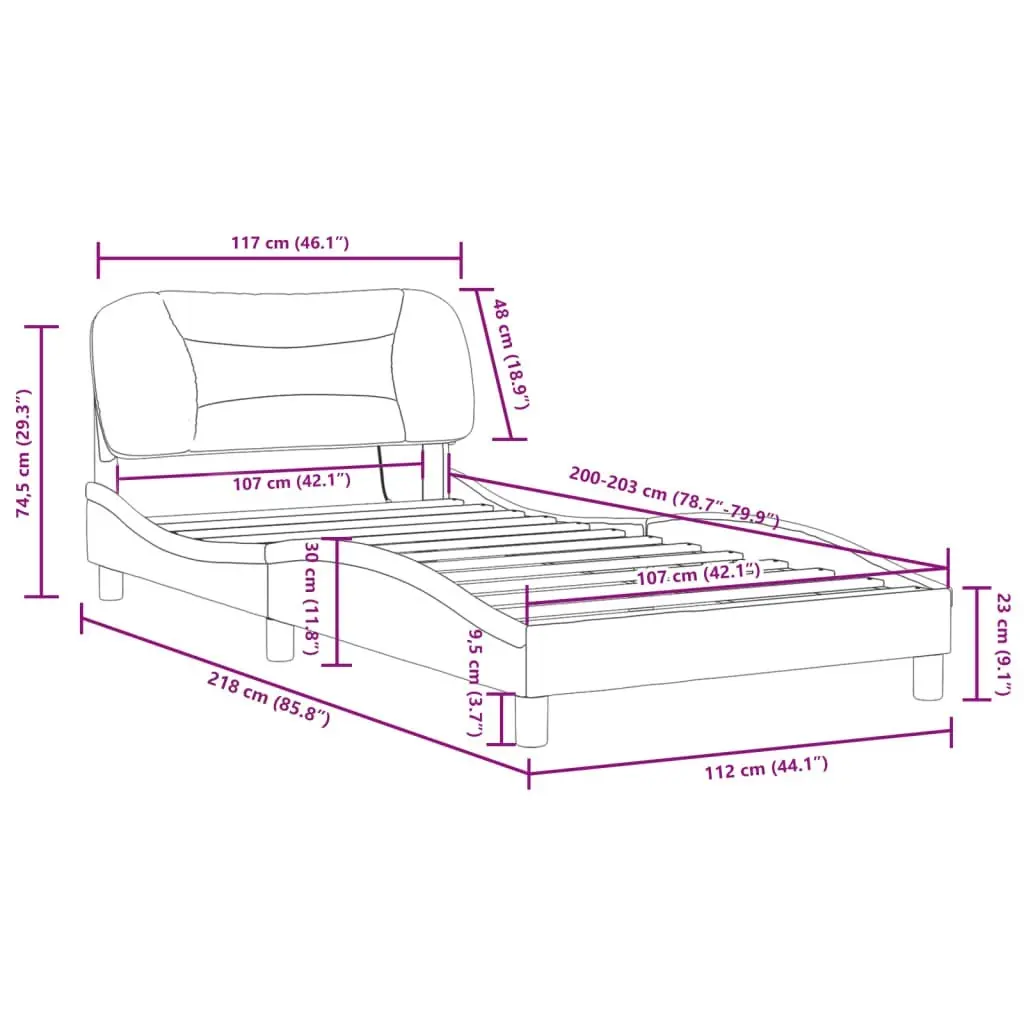 Bed Frame with LED Light Black and White 107x203 cm Faux Leather 3214183