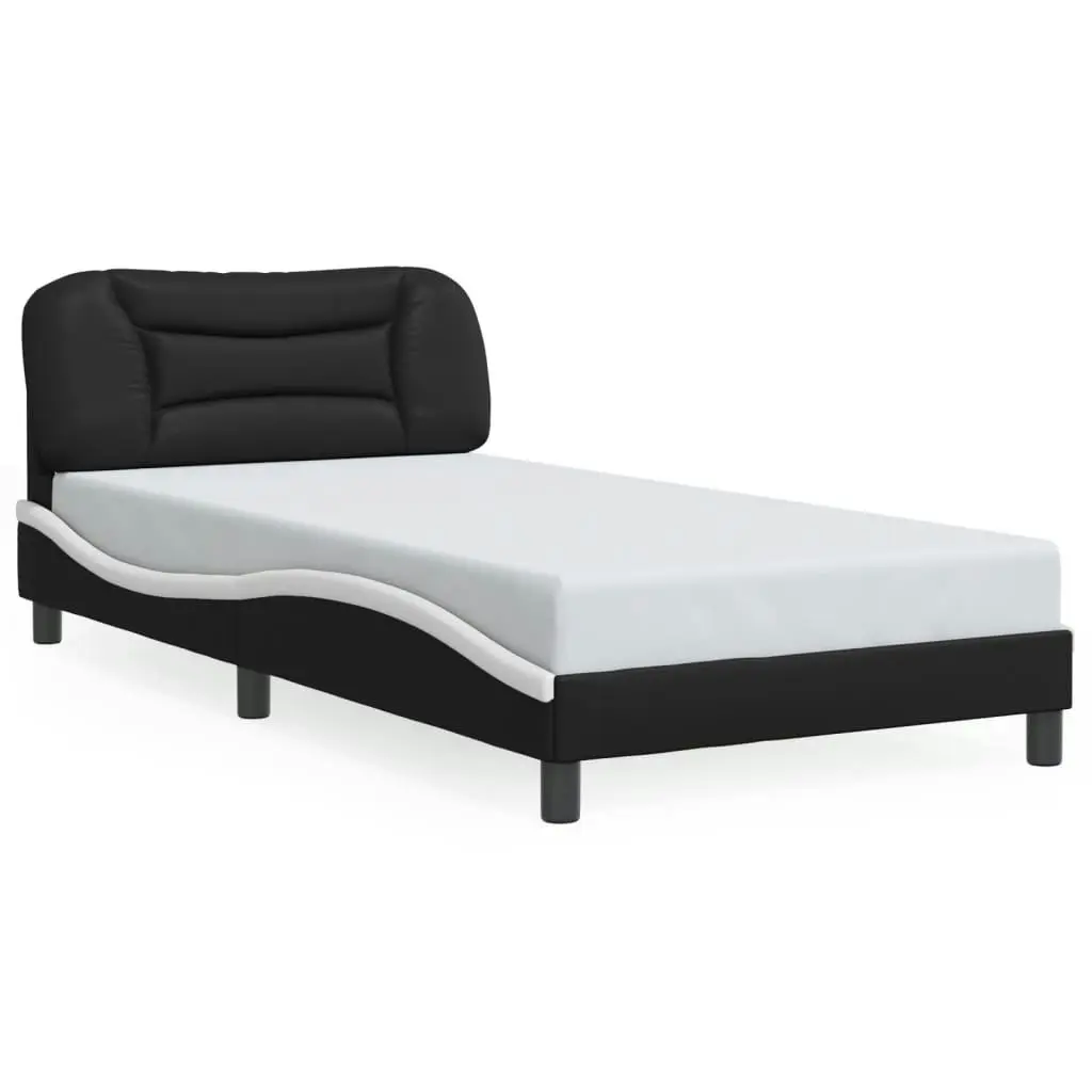 Bed Frame with LED Light Black and White 107x203 cm Faux Leather 3214183